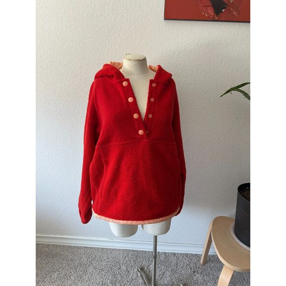 Outdoor Voices Mega Fleece Snap Up Pullover Hooded Goji Berry Red- Size Small - Picture 1 of 6